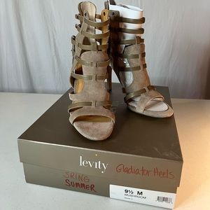LEVITY gladiator high heel sandals. Size 9 1/2. Tan suede. NEW in box.